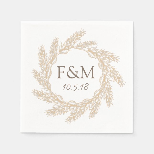 Serviette En Papier Élégante couronne rustique de blé de ferme (Devant)