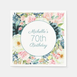 Serviette En Papier Elégante Crème rose vierge Turquoise 70e anniversa