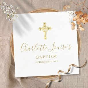 Serviette En Papier Elégante Croix d'or Signature Baptême Christening