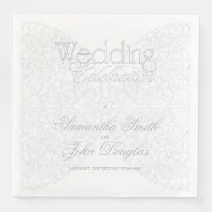 Serviette En Papier Elégante dentelle gris & blanc moderne minimaliste