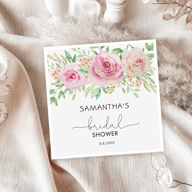 Serviette En Papier Elégante douche à nuptiale fleurie rose (Créateur téléchargé)
