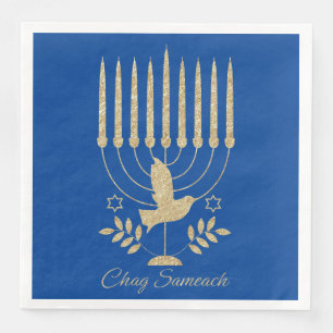 Serviette En Papier Elégante Dove Flying Dove Menorah Blue Hanoukka