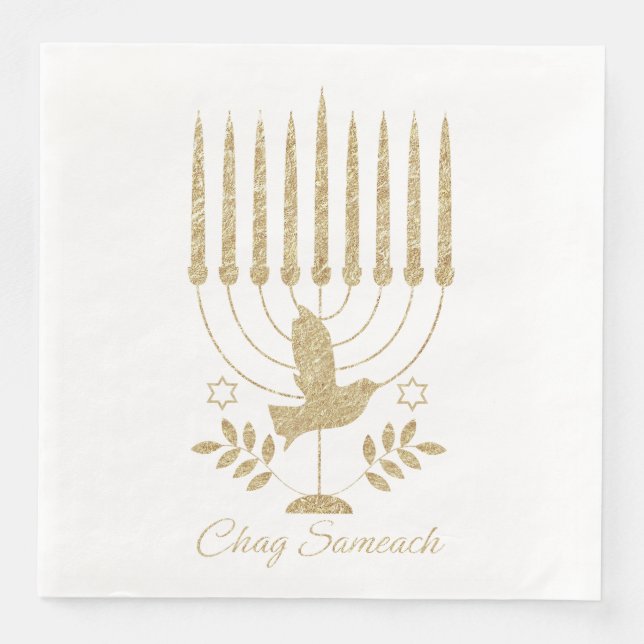Serviette En Papier Elégante Dove Flying Dove Menorah Hanoukka (Devant)
