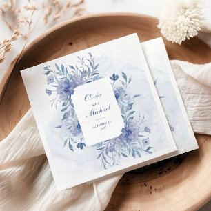 Serviette En Papier Elégante Dusty Blue Chinoiserie Floral Mariage