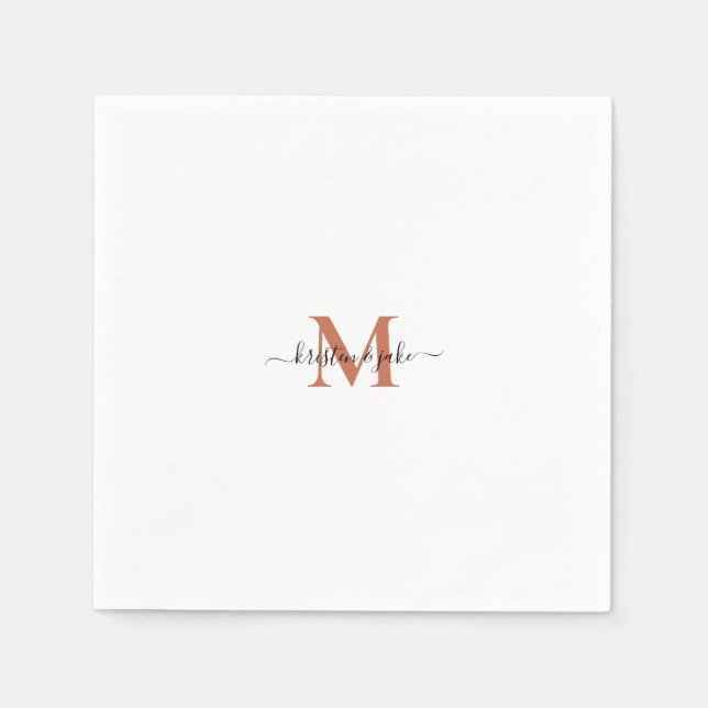 Serviette En Papier Élégante et simple Terracott Monogram Swash Napkin (Devant)