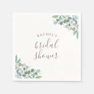Serviette En Papier Elégante Eucalyptus Dusty Fête des mariées bleue