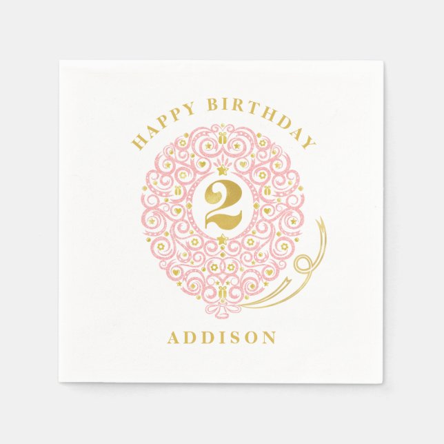 Serviette En Papier Élégante Faux Foil Lacy Balloon 2e fête d'annivers (Devant)