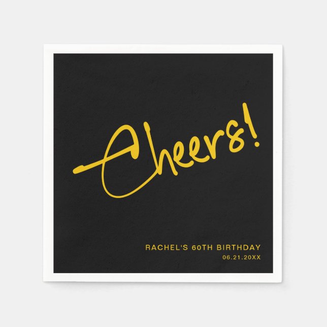 Serviette En Papier Élégante fête d'anniversaire Noir et Or (Devant)
