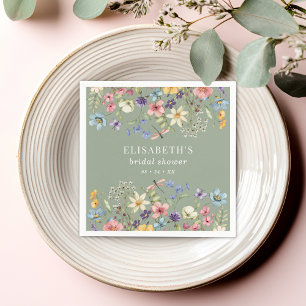 Serviette En Papier Élégante Fête de Mariage aux Fleurs Sauvages Vert