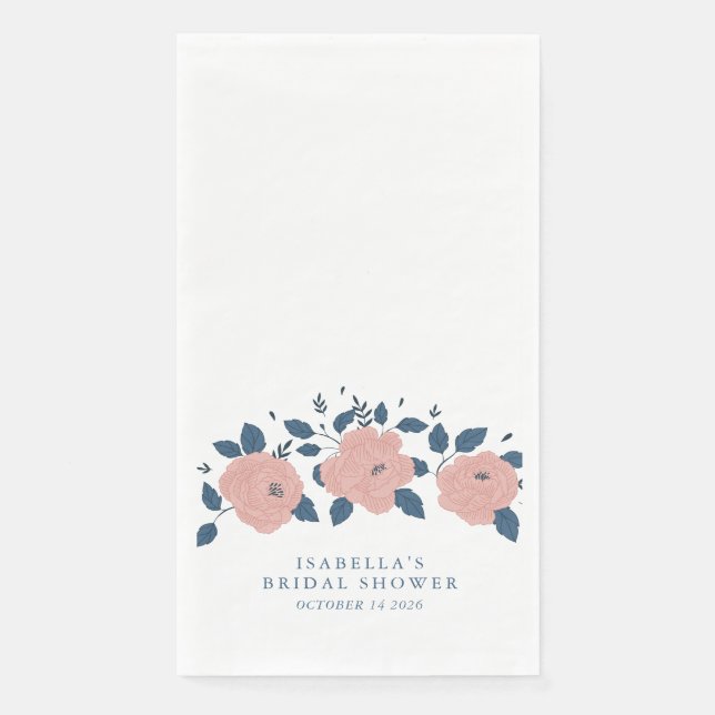 Serviette En Papier Élégante Fête de Mariage Fleurs de Jardin Bleues s (Devant)