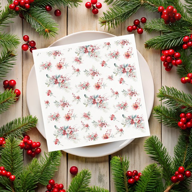 Serviette En Papier Élégante Fête de Mariage Florale Rouge Hivernale (Créateur téléchargé)