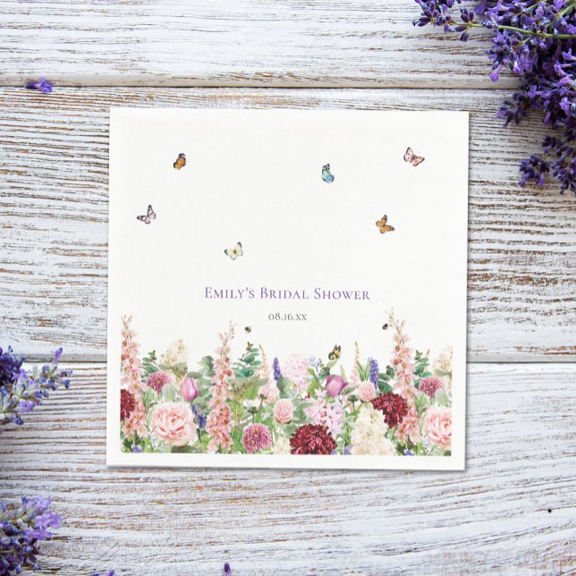 Serviette En Papier Élégante Fête des mariées à papillon floral (Créateur téléchargé)
