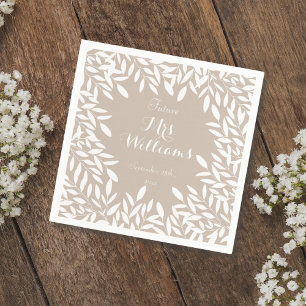 Serviette En Papier Elégante Fête des mariées beige et blanche