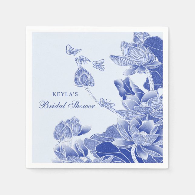 Serviette En Papier Elégante Fête des mariées de Chinoiserie Bleu Blan (Devant)