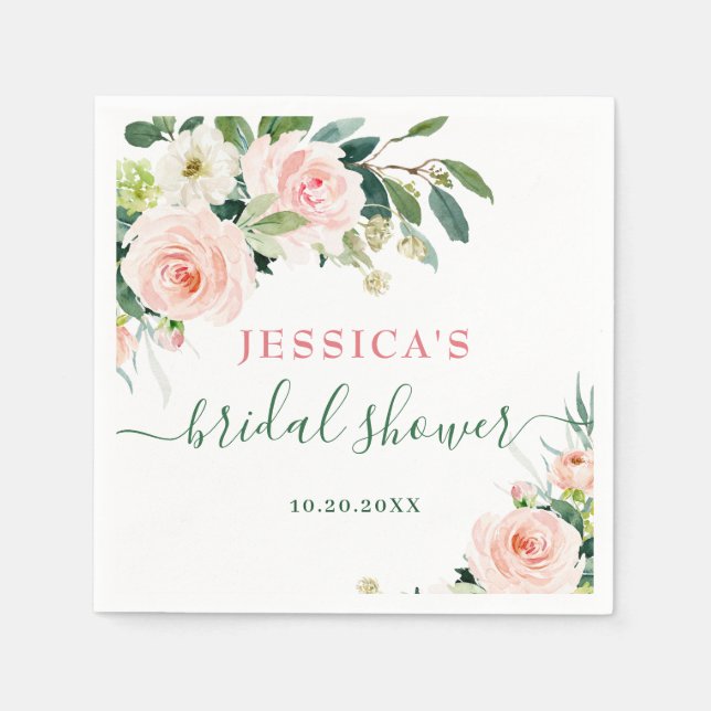 Serviette En Papier Elégante Fête des mariées de Fleurs Roses Bleues (Devant)