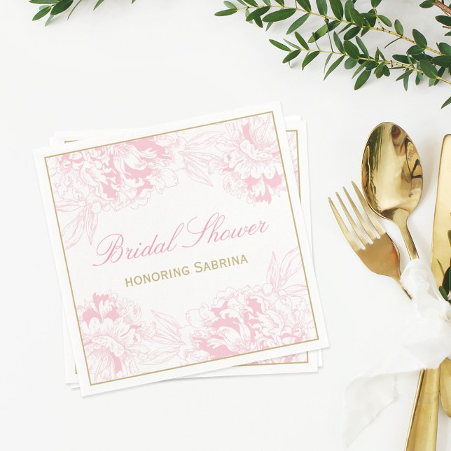 Serviette En Papier Elégante Fête des mariées de pivoine rose or (Créateur téléchargé)