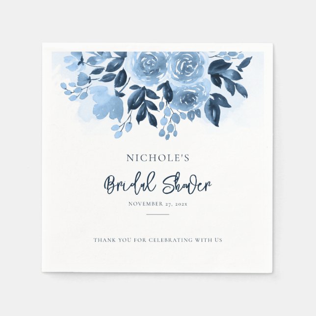 Serviette En Papier Elégante Fête des mariées de script bleu bleu fonc (Devant)
