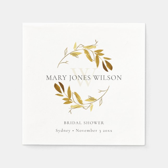 SERVIETTE EN PAPIER ÉLÉGANTE FÊTE DES MARIÉES D'ÉCRAN DE FOLIAGE JAUNE (Devant)