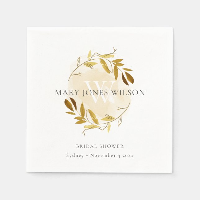 SERVIETTE EN PAPIER ÉLÉGANTE FÊTE DES MARIÉES D'ÉCRAN DE FOLIAGE JAUNE (Devant)