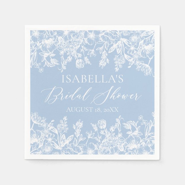 Serviette En Papier Elégante Fête des mariées Fleur sauvage bleu Dusty (Devant)