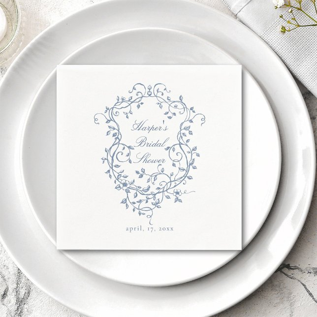 Serviette En Papier Elégante Fête des mariées Florale Bleue Français (Créateur téléchargé)