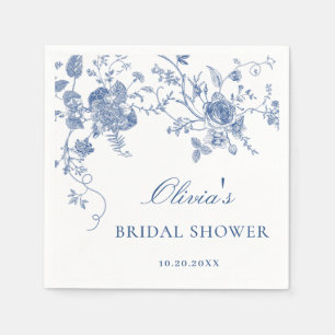 Serviette En Papier Elégante Fête des mariées Florale Bleue Victorienn