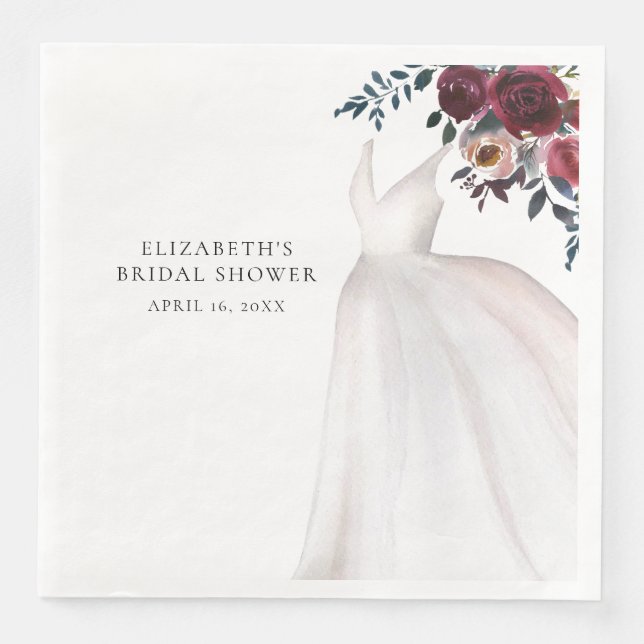 Serviette En Papier Elégante Fête des mariées florale bourguignonne (Devant)