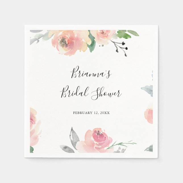 Serviette En Papier Élégante Fête des mariées florale rose (Devant)