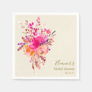 Serviette En Papier Élégante Fête des mariées florale rose chaud perso