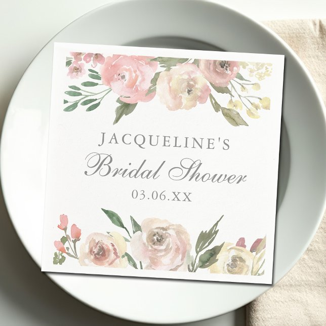 Serviette En Papier Élégante Fête des mariées florale rose rose (Créateur téléchargé)