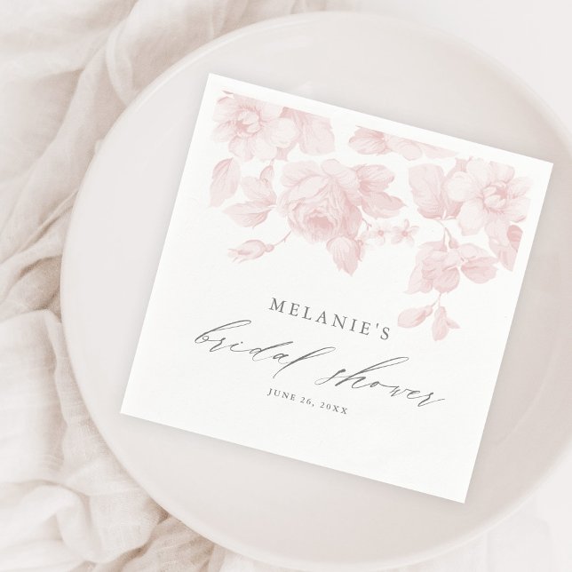 Serviette En Papier Élégante Fête des mariées florale rose Script (Créateur téléchargé)