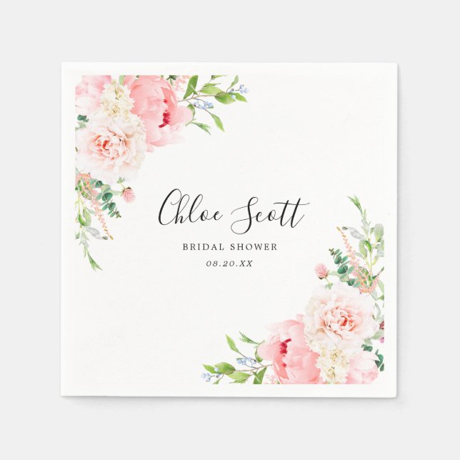 Serviette En Papier Élégante Fête des mariées rose florale personnalis (Devant)
