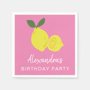 Serviette En Papier Élégante fête du citron rose et jaune