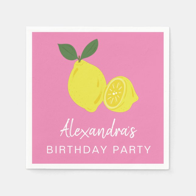 Serviette En Papier Élégante fête du citron rose et jaune (Devant)