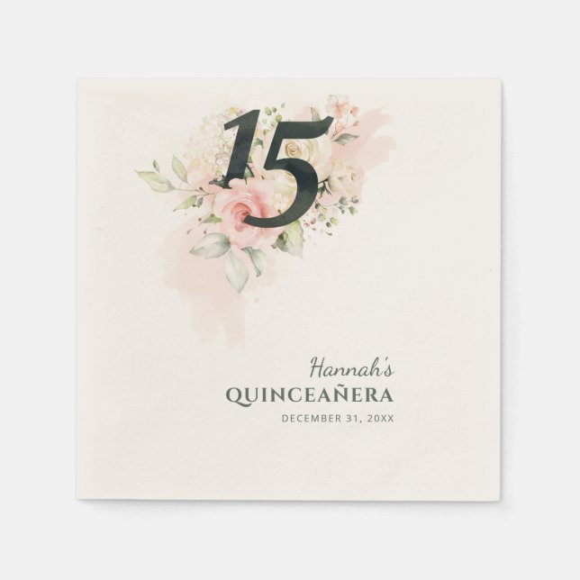 Serviette En Papier Élégante fête florale 15e anniversaire Quinceanera (Devant)