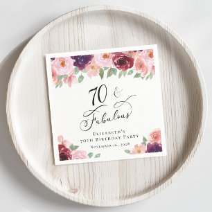Serviette En Papier Elégante fête florale 70e anniversaire