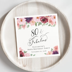 Serviette En Papier Elégante fête florale 80e anniversaire