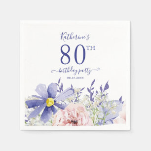 Serviette En Papier Élégante fête florale rose pourpre 80e anniversair