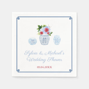 Serviette En Papier Élégante Fête Wedding shower rouge blanc bleu flor