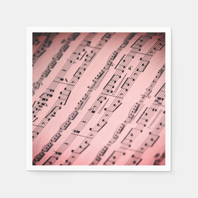 Serviette En Papier Élégante feuille rose papier de musique Napkin (Devant)