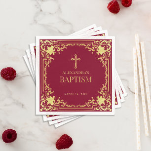 Serviette En Papier Elégante fille Baptême Bourgogne Faux Gold Foil Cr