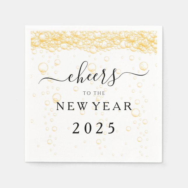 Serviette En Papier Elégante Fizz Bubbles Cheers Nouvel An Réveillon (Devant)