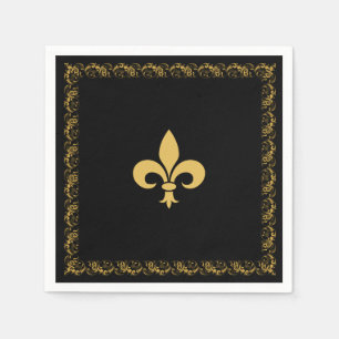 Serviette En Papier Elégante fleur de Lis d'or en noir