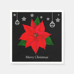 Serviette En Papier Élégante fleur de poinsettia sur fond noir