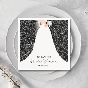 Serviette En Papier Élégante Fleur et Mariée sur Fête de Mariage Noir