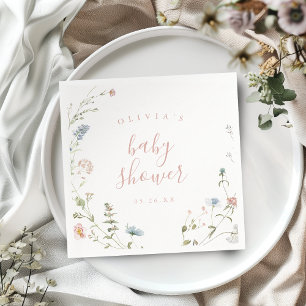 Serviette En Papier Élégante Fleur Sauvage Rose Fête de Naissance Bohè