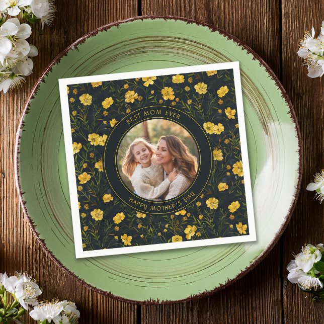 Serviette En Papier Elégante Fleurs de Tasse à Beurre Jaune Fête des m (Créateur téléchargé)