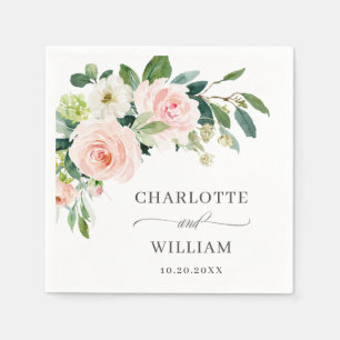 Serviette En Papier Élégante Fleurs Roses Bleues Mariage Floral