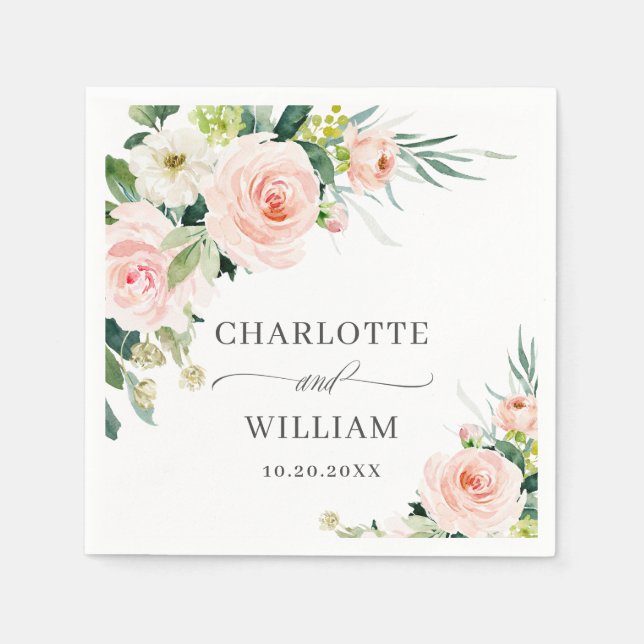 Serviette En Papier Élégante Fleurs Roses Bleues Mariage Floral (Devant)