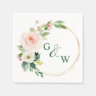 Serviette En Papier Élégante Fleurs Roses Bleues Mariage Floral